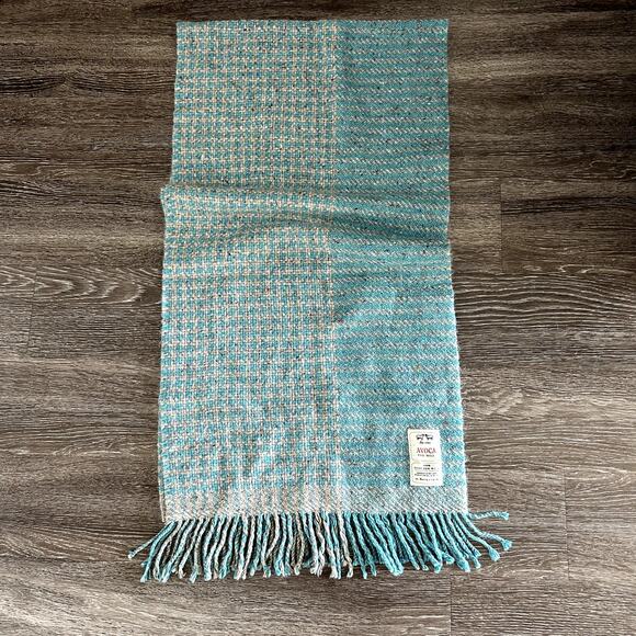 NWOT Irish Avoca Blanket Scarf 100% Pure New Wool Made in Ireland Blue Fringe - Picture 10 of 14